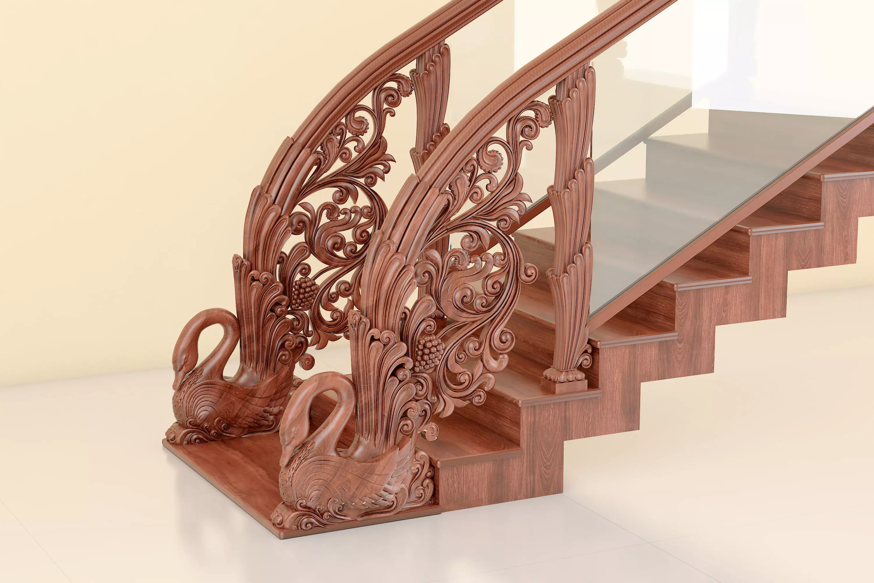 Classic wooden Stair 3D model_0