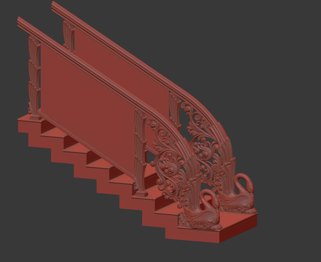 Classic wooden Stair 3D model_5
