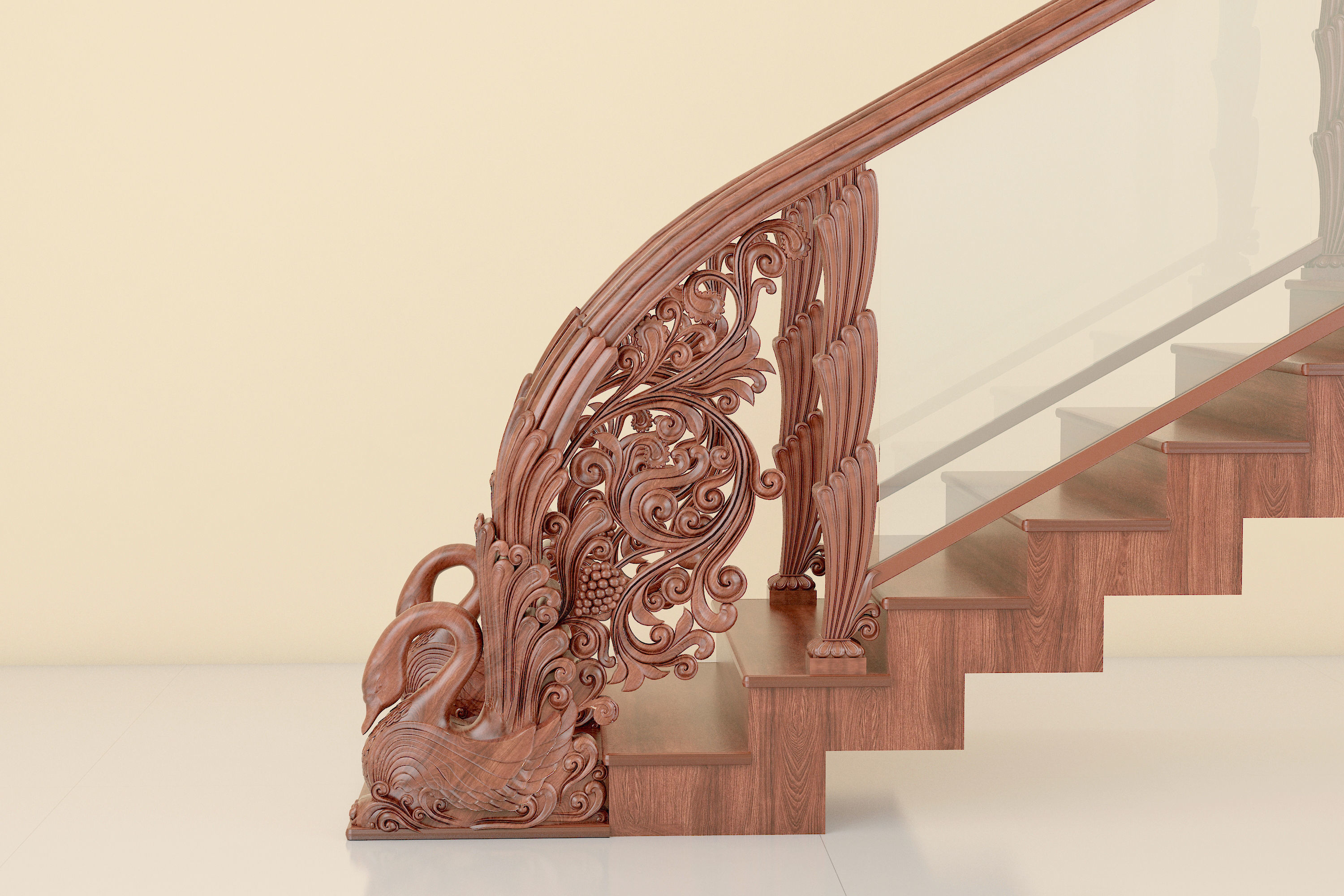 Classic wooden Stair 3D model_1