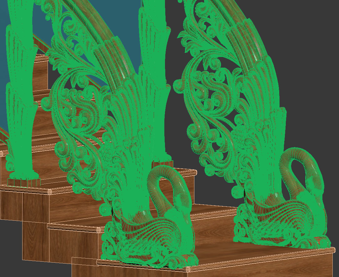 Classic wooden Stair 3D model_4