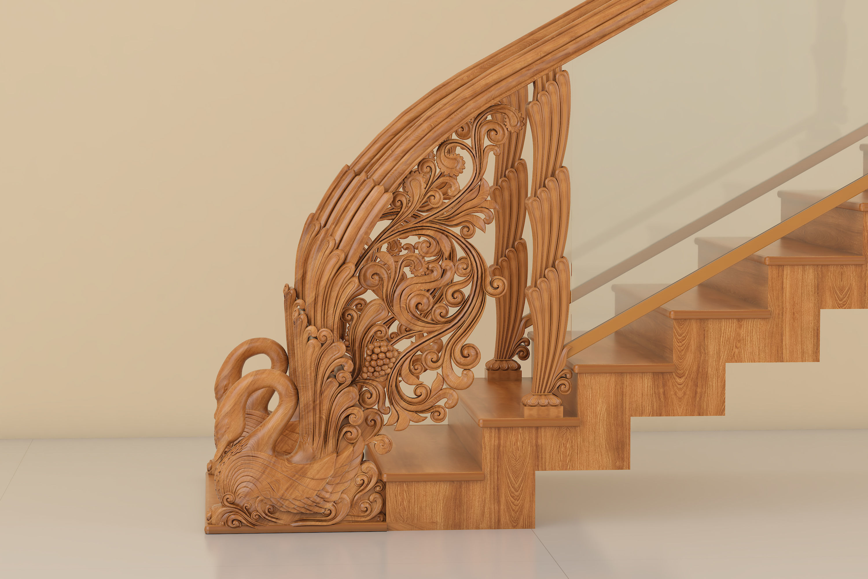 Classic wooden Stair 3D model_3