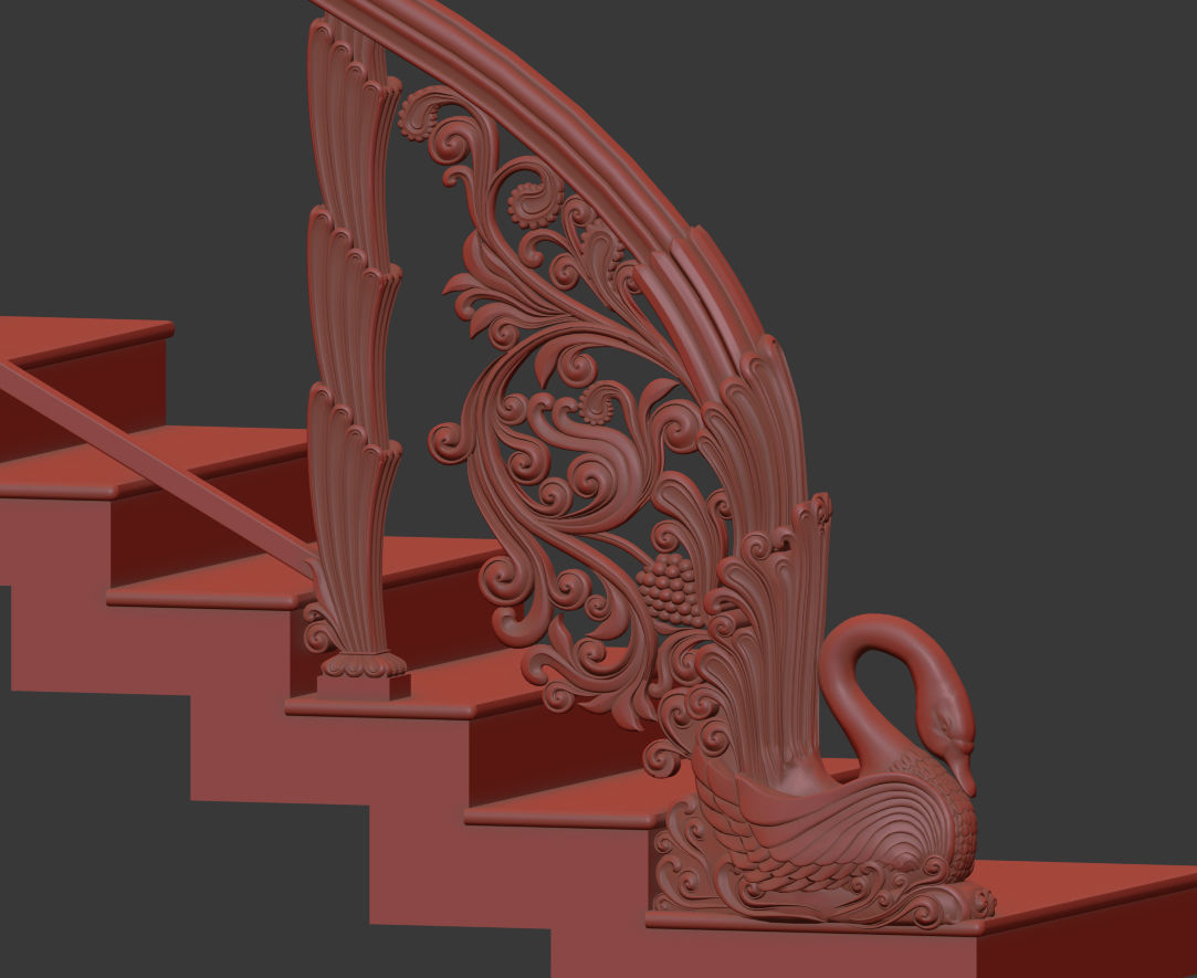 Classic wooden Stair 3D model_6