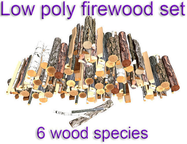 Low poly firewood set wood species Low-poly 3D model