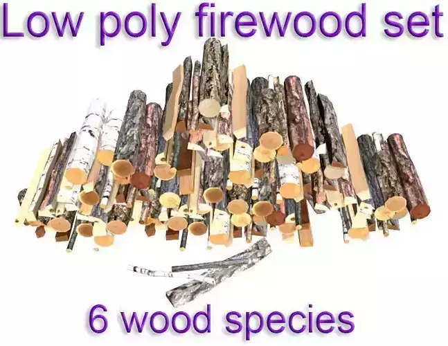 Low poly firewood set wood species