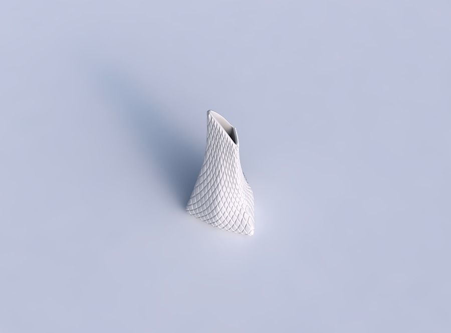 Vase grounded tipping triangle with diagonal grid bulges 3D print model_1