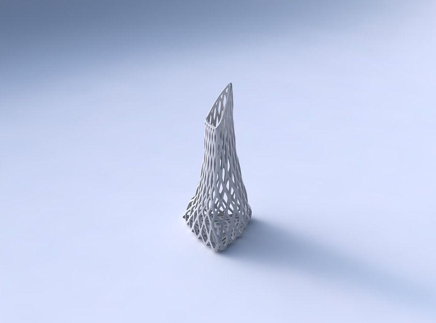 Vase grounded tipping triangle with diagonal grid lattice 3D print model_3