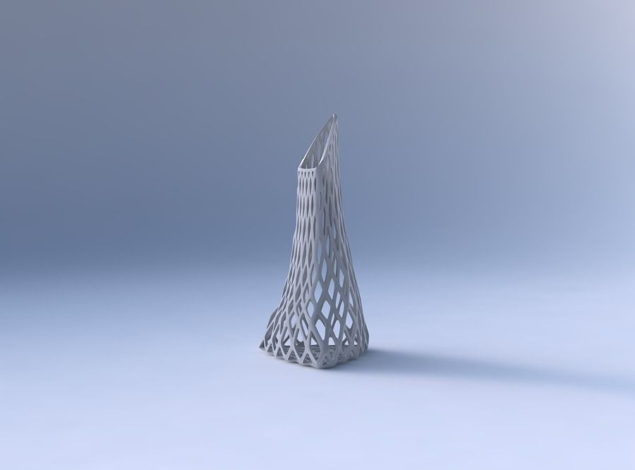 Vase grounded tipping triangle with diagonal grid lattice 3D print model_4
