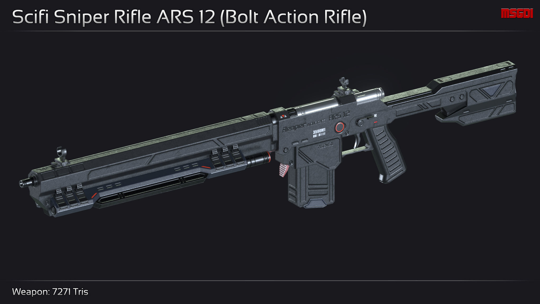 Scifi Sniper Rifle ARS 12 Low-poly 3D model_1