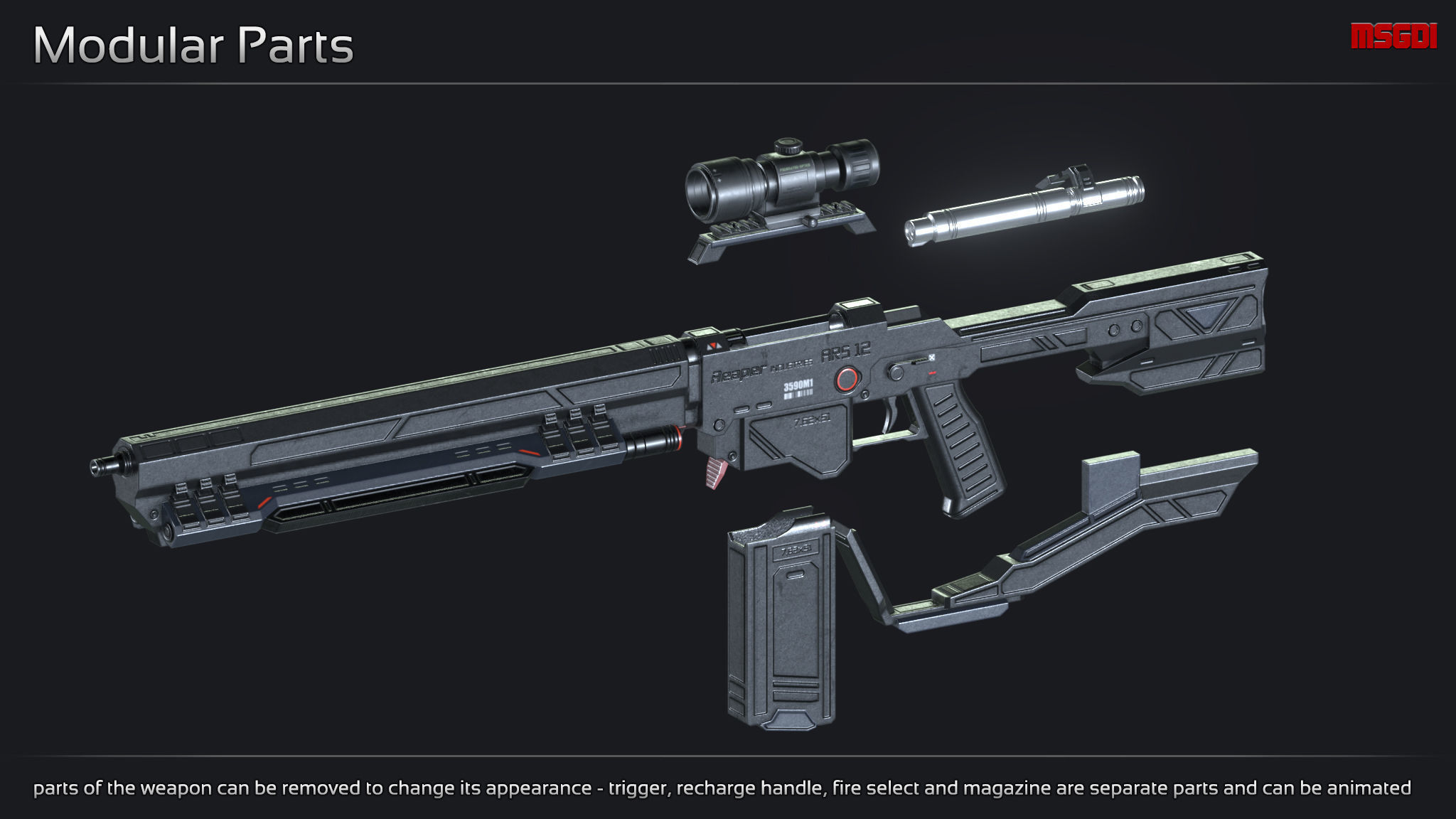 Scifi Sniper Rifle ARS 12 Low-poly 3D model_2