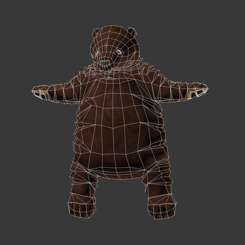 Brown bear stuffed toy Low-poly 3D model_10