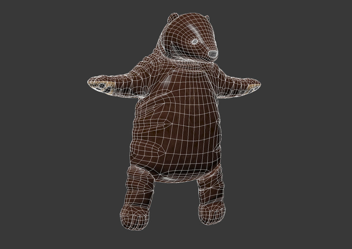 Brown bear stuffed toy Low-poly 3D model_4