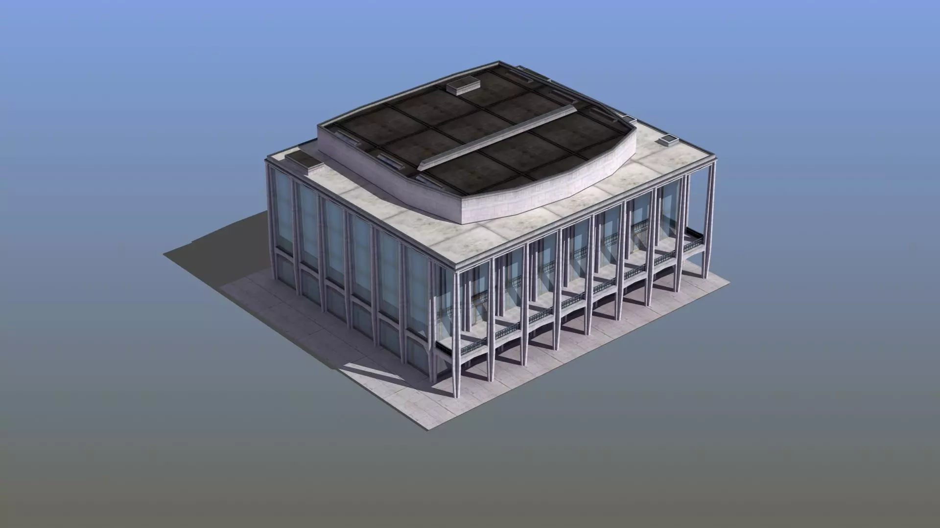 Modern Glass Building Low-poly 3D model_0
