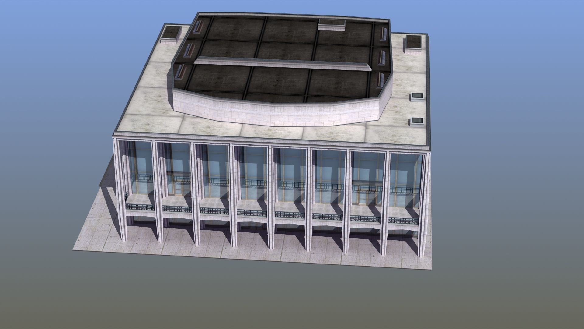 Modern Glass Building Low-poly 3D model_1