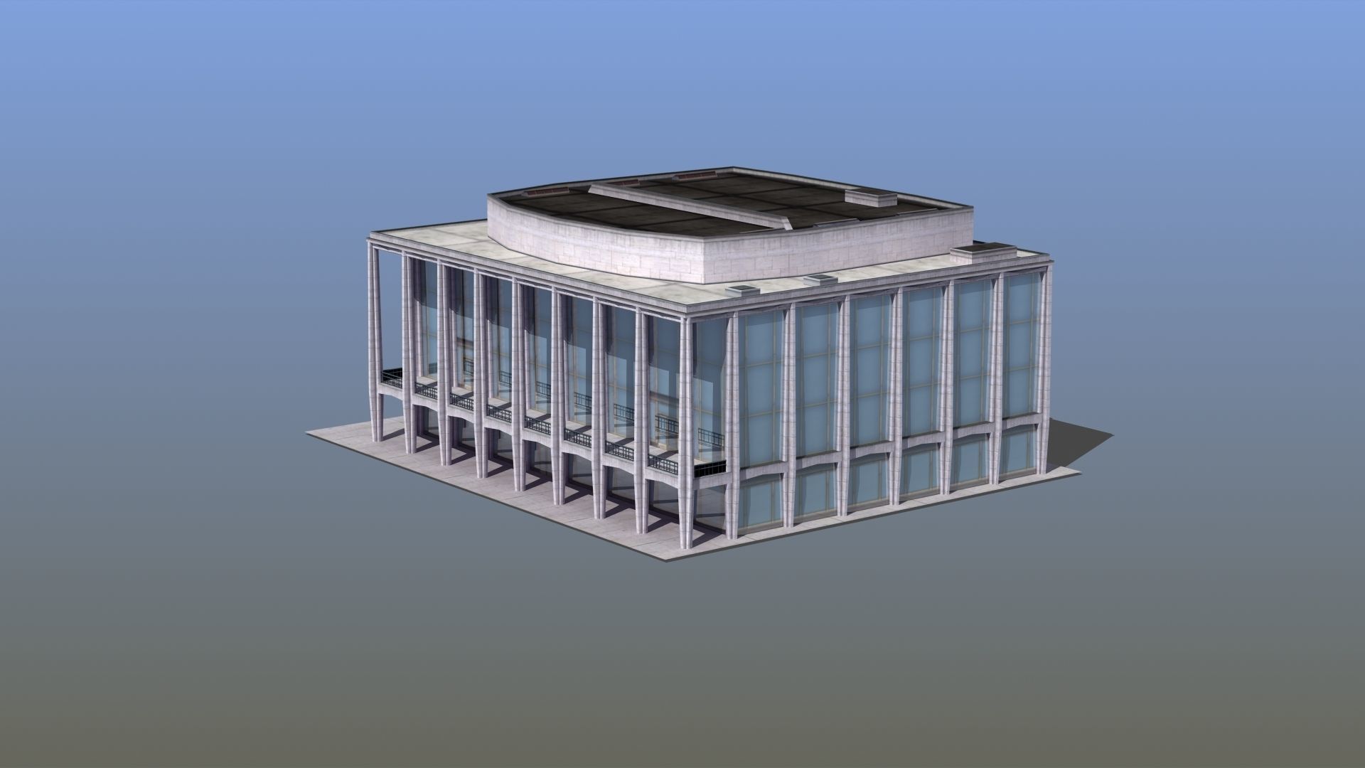 Modern Glass Building Low-poly 3D model_2