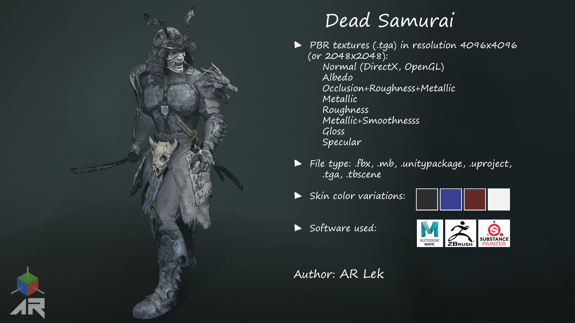 Dead Samurai Low-poly 3D model_3