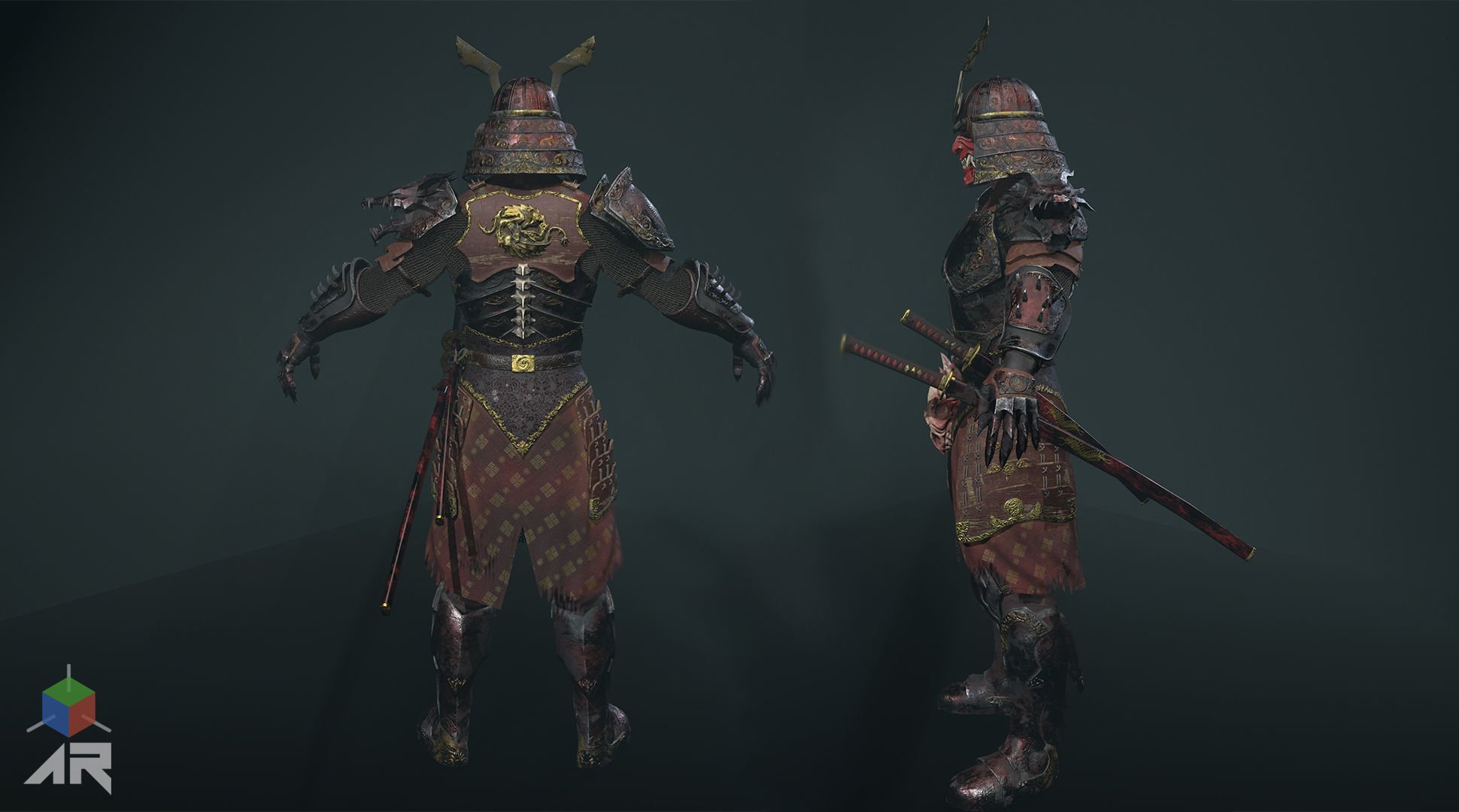 Dead Samurai Low-poly 3D model_10