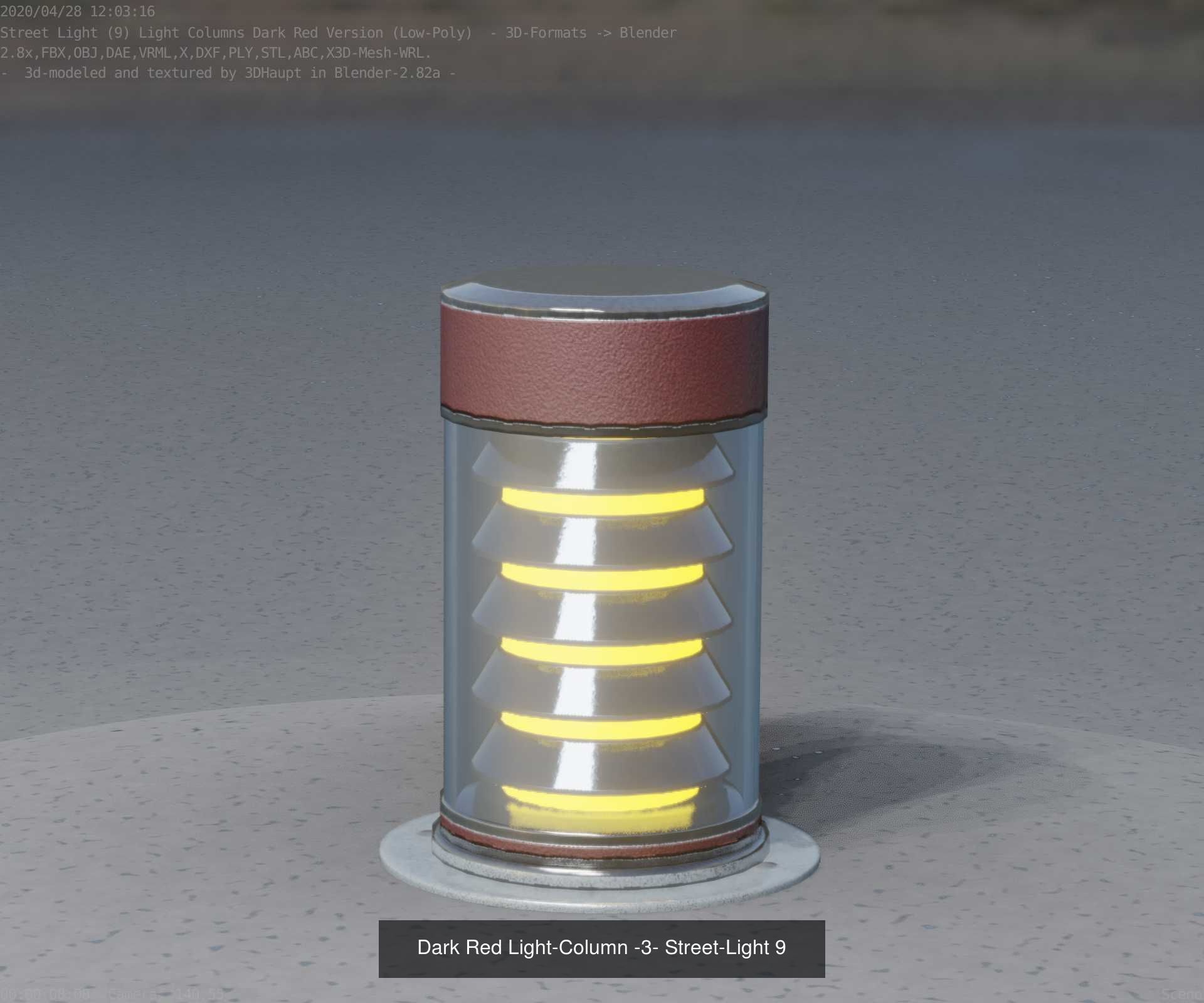 Low-Poly Light Columns Dark Red Version Package 3D Model Collection_28
