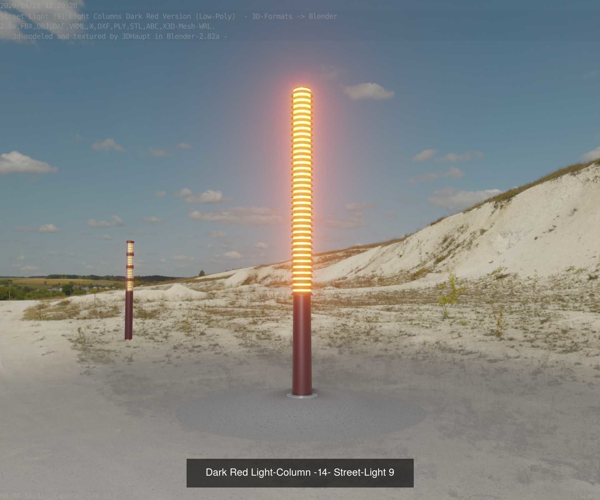 Low-Poly Light Columns Dark Red Version Package 3D Model Collection_9