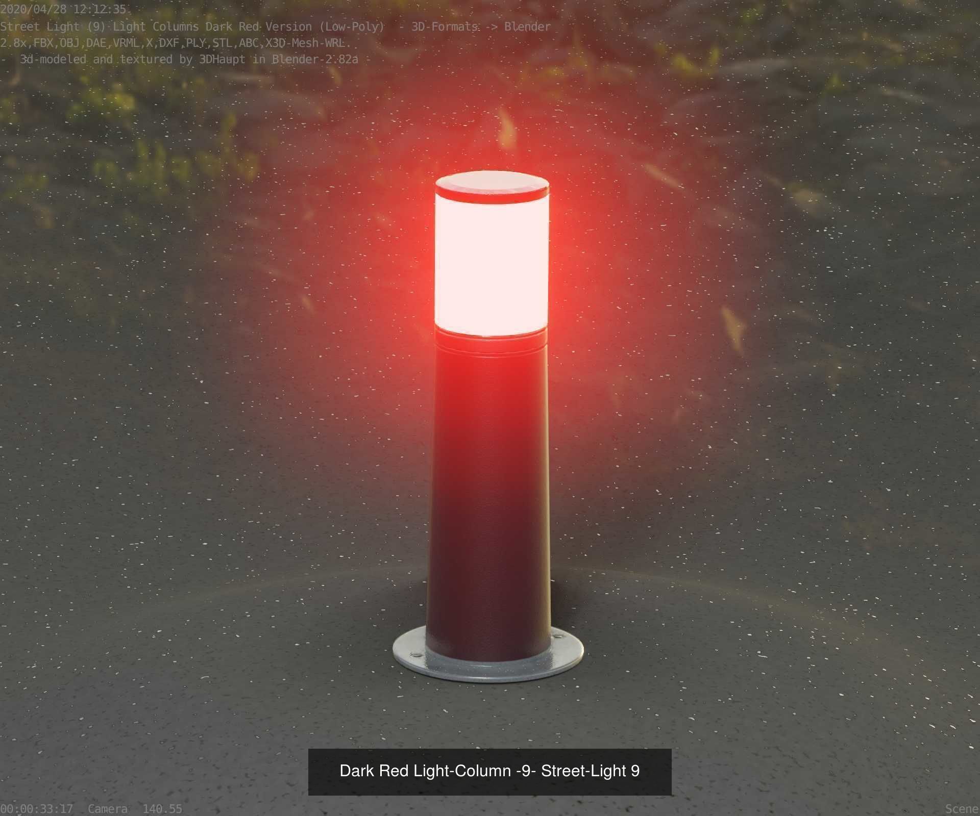 Low-Poly Light Columns Dark Red Version Package 3D Model Collection_34