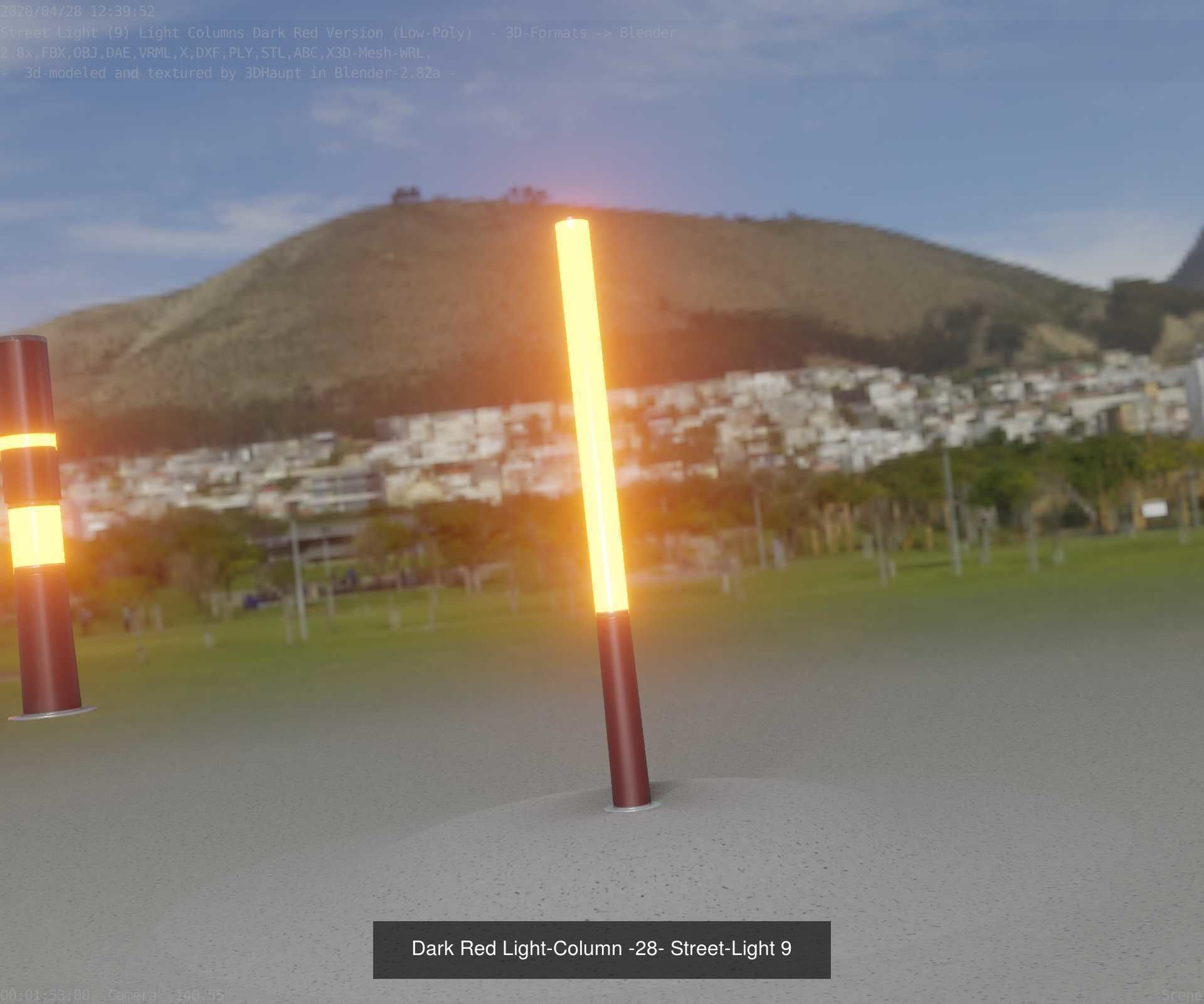 Low-Poly Light Columns Dark Red Version Package 3D Model Collection_24
