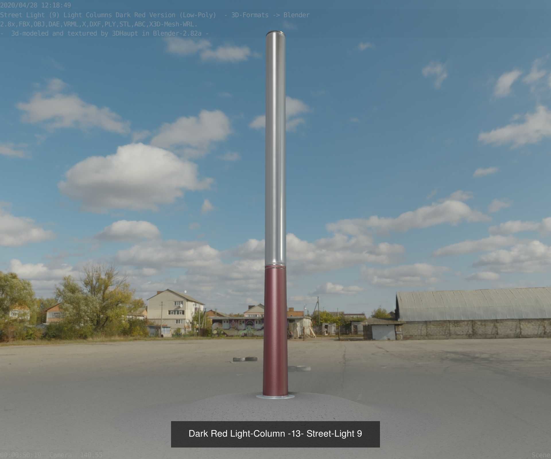 Low-Poly Light Columns Dark Red Version Package 3D Model Collection_8