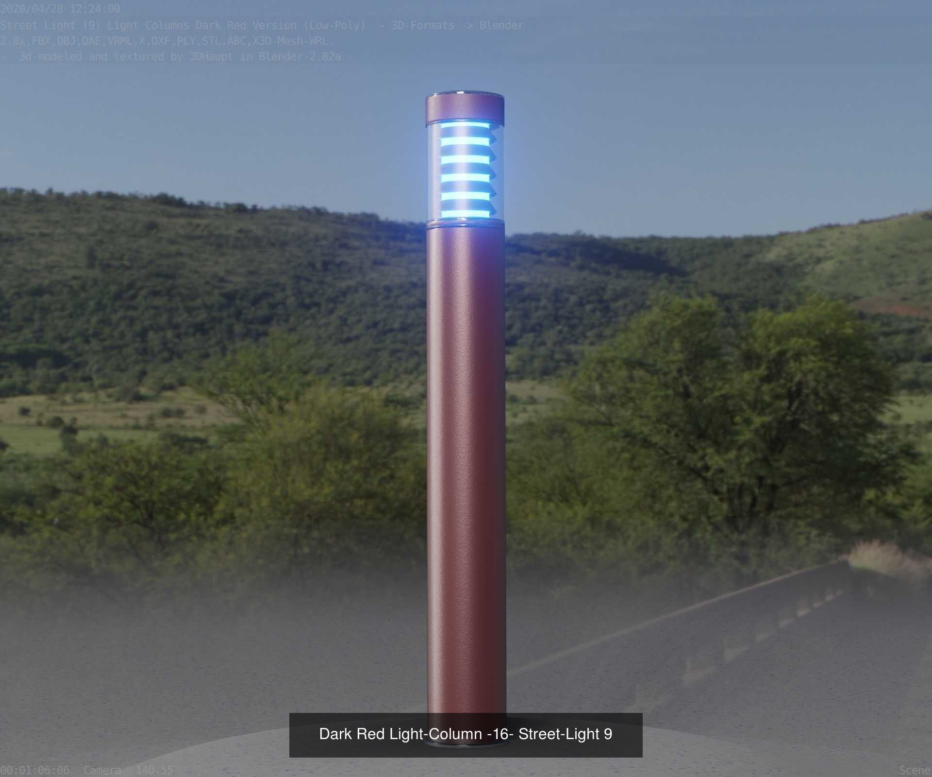 Low-Poly Light Columns Dark Red Version Package 3D Model Collection_11