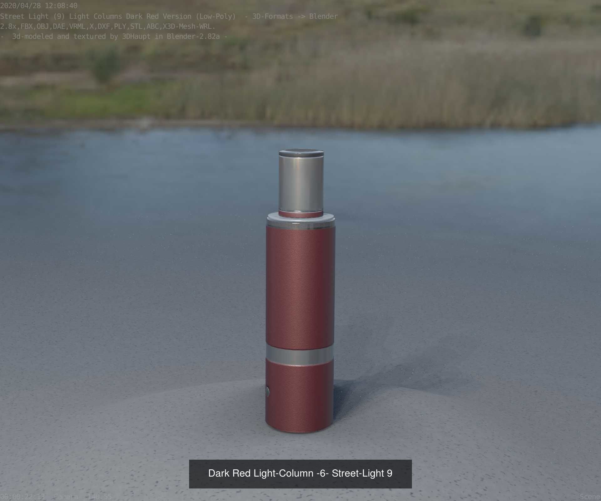 Low-Poly Light Columns Dark Red Version Package 3D Model Collection_31