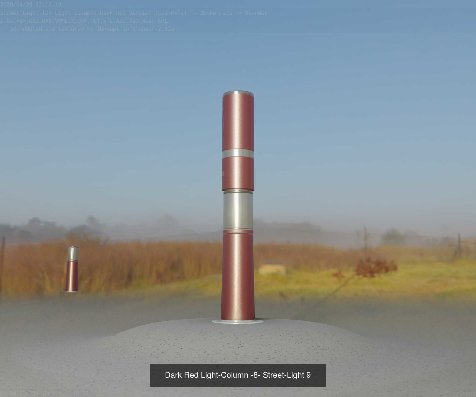 Low-Poly Light Columns Dark Red Version Package 3D Model Collection_33