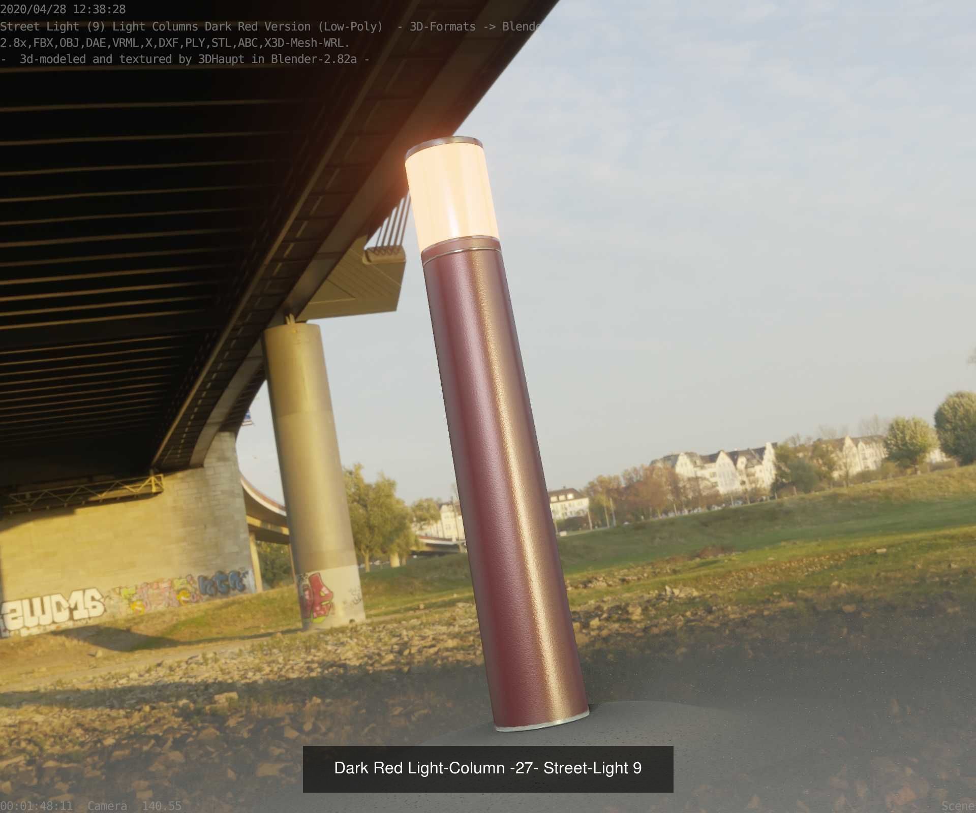 Low-Poly Light Columns Dark Red Version Package 3D Model Collection_23