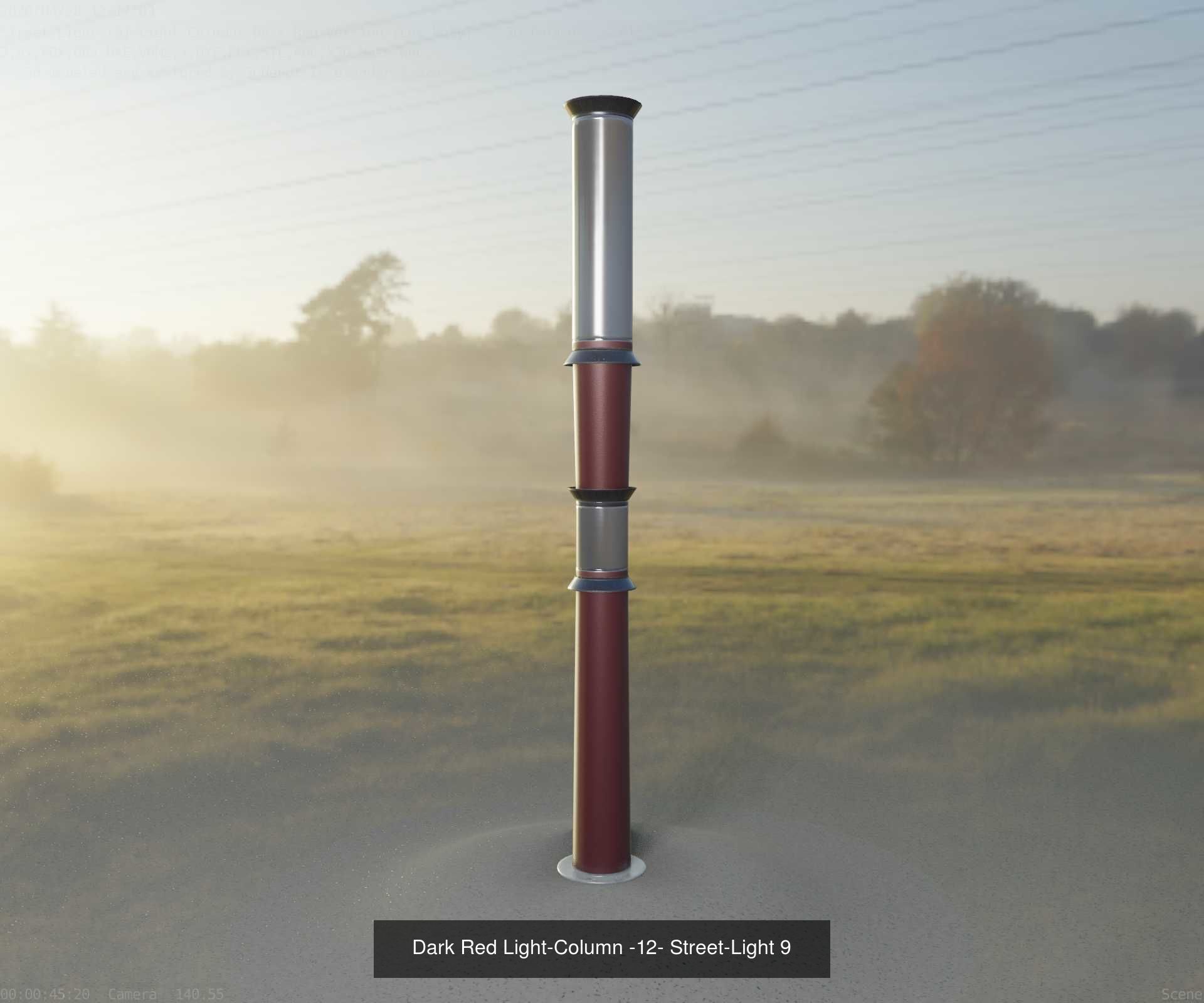 Low-Poly Light Columns Dark Red Version Package 3D Model Collection_7