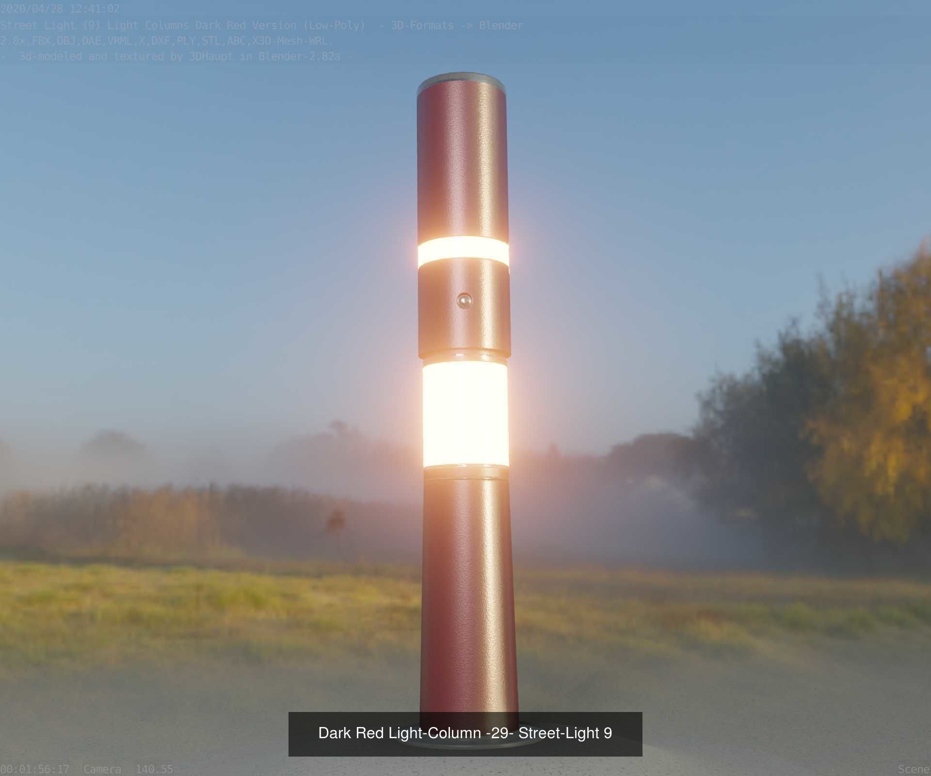 Low-Poly Light Columns Dark Red Version Package 3D Model Collection_25