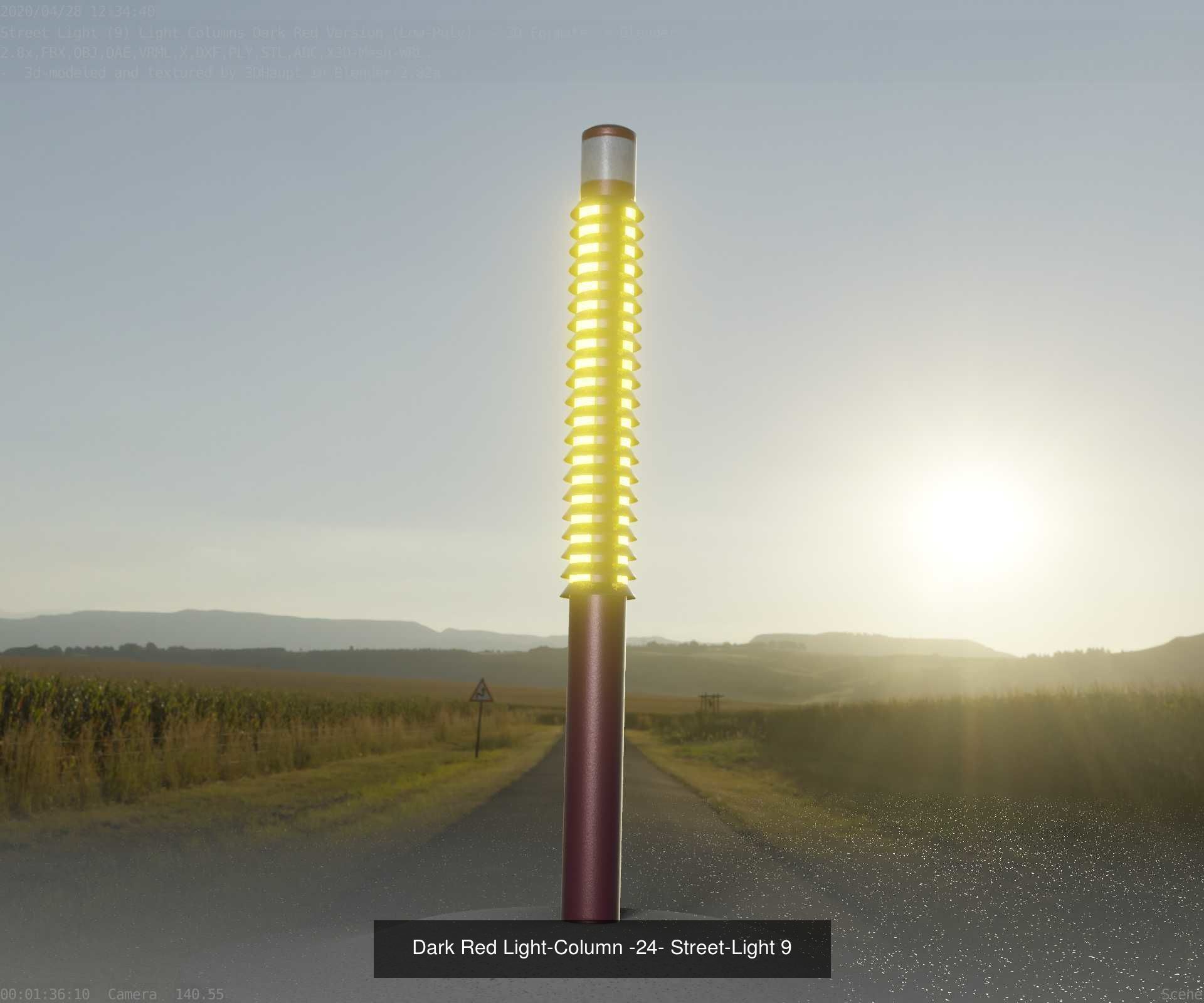 Low-Poly Light Columns Dark Red Version Package 3D Model Collection_20
