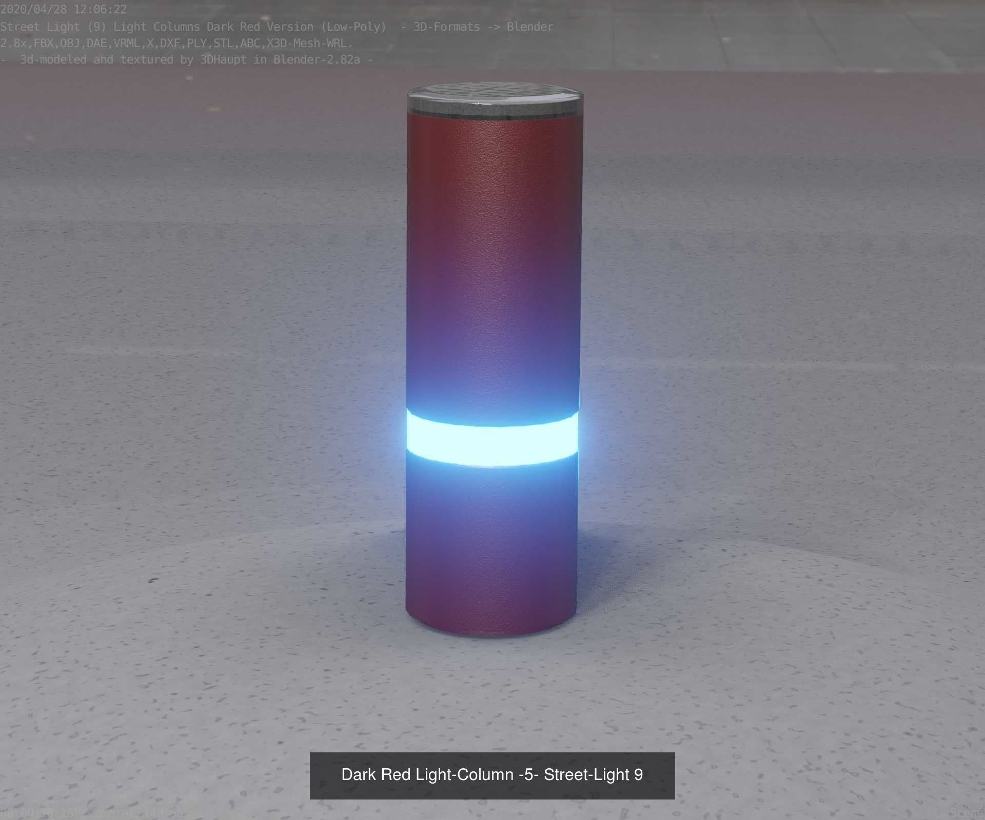 Low-Poly Light Columns Dark Red Version Package 3D Model Collection_30
