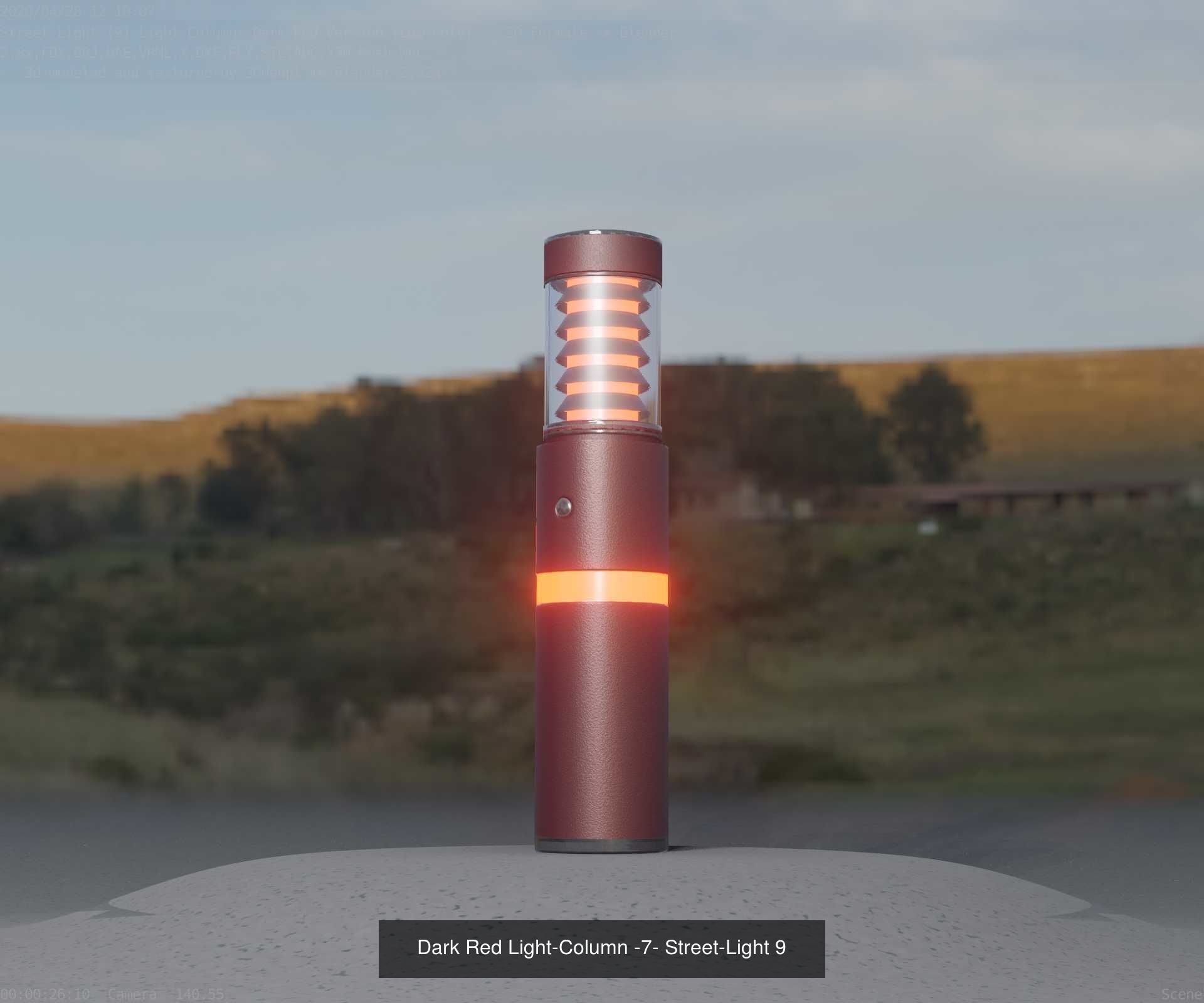 Low-Poly Light Columns Dark Red Version Package 3D Model Collection_32