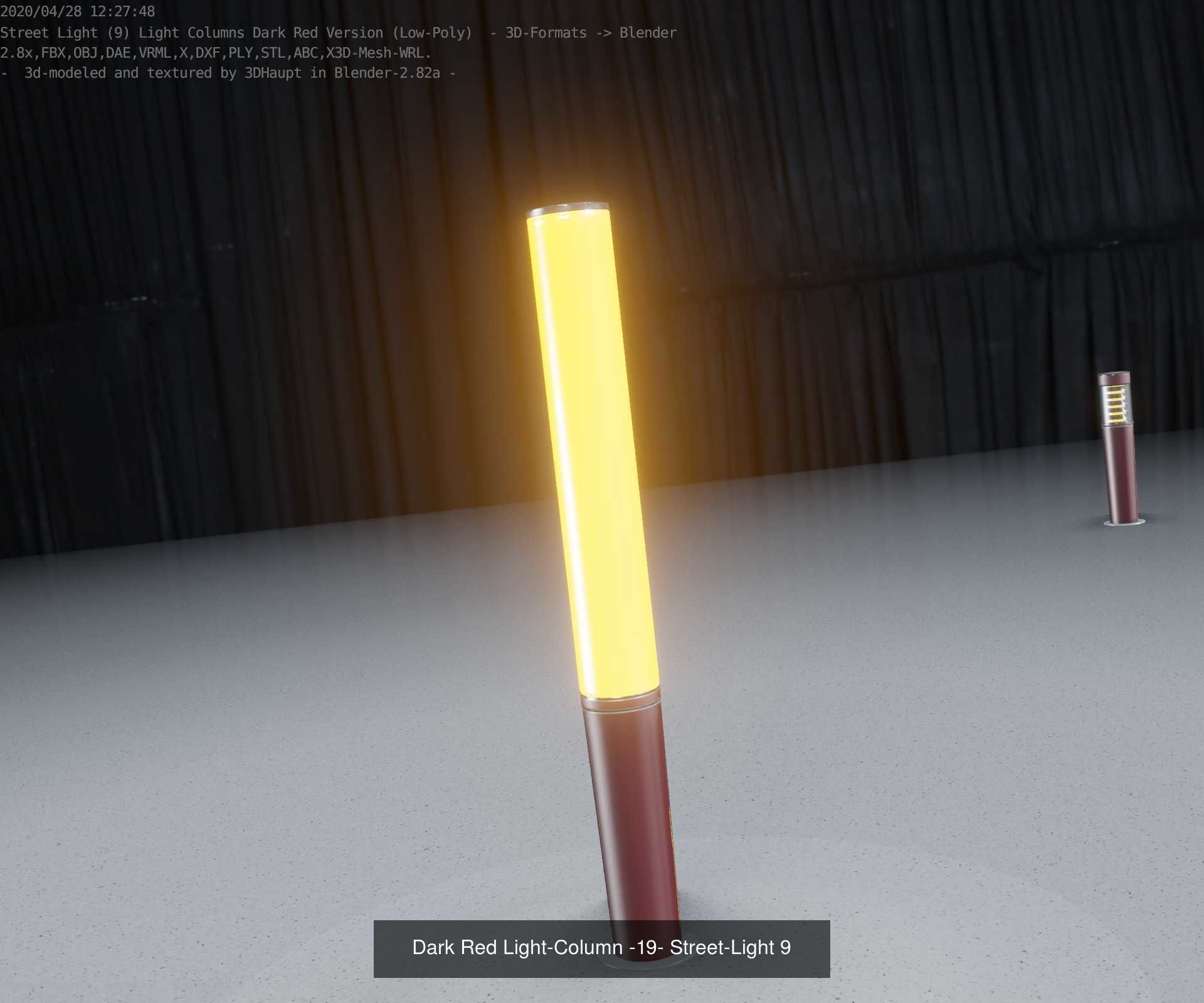 Low-Poly Light Columns Dark Red Version Package 3D Model Collection_14