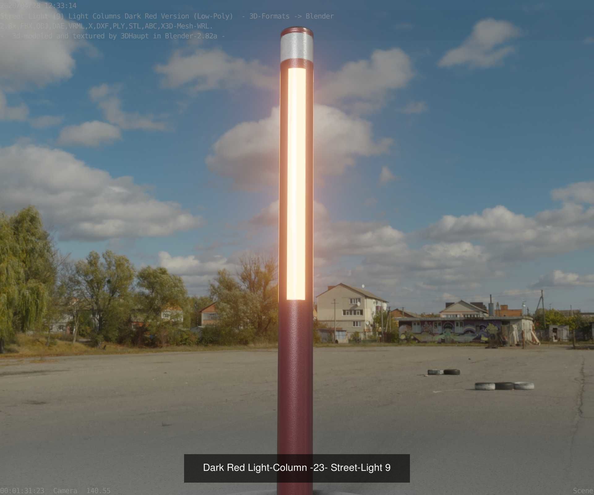 Low-Poly Light Columns Dark Red Version Package 3D Model Collection_19