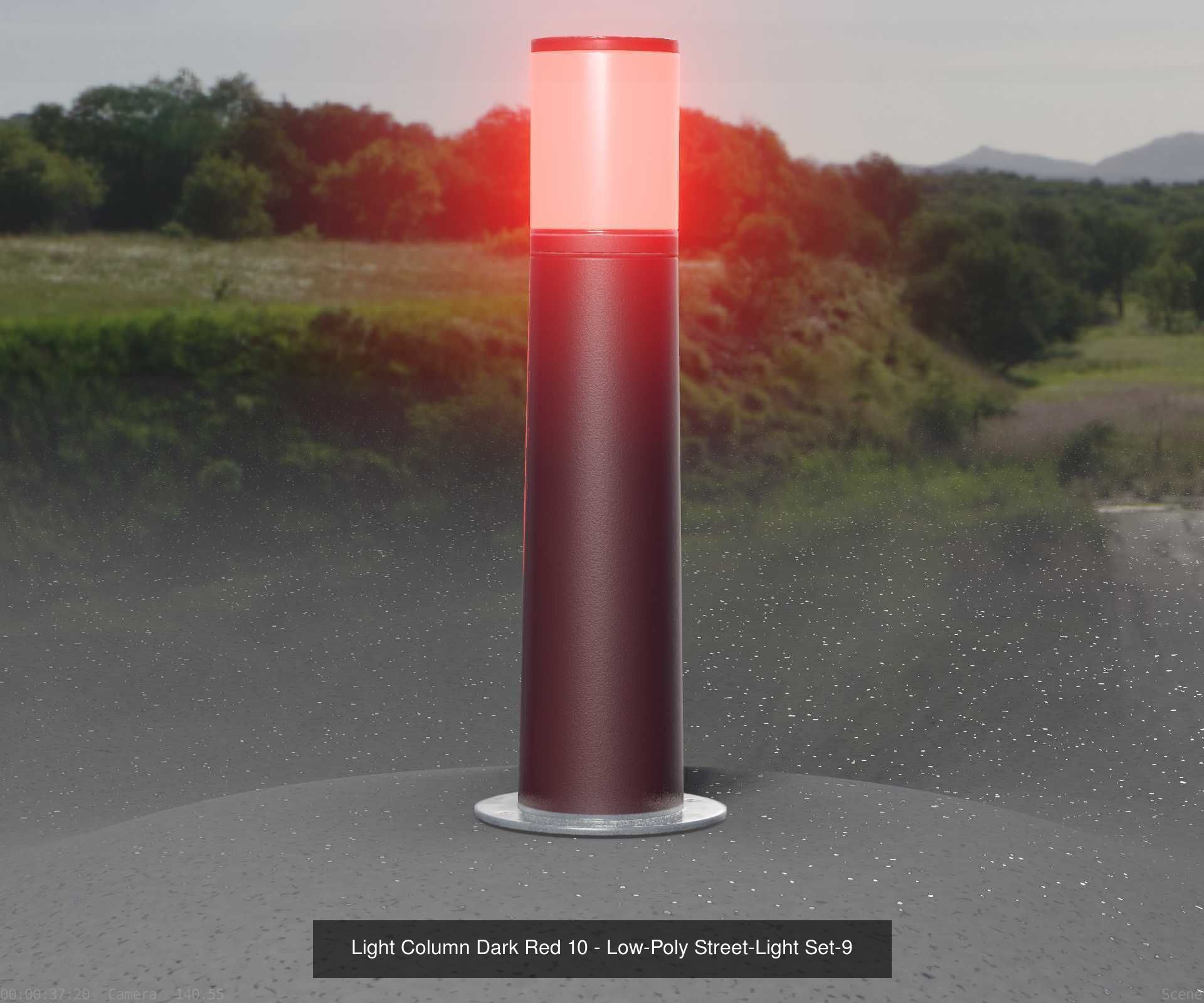 Low-Poly Light Columns Dark Red Version Package 3D Model Collection_5