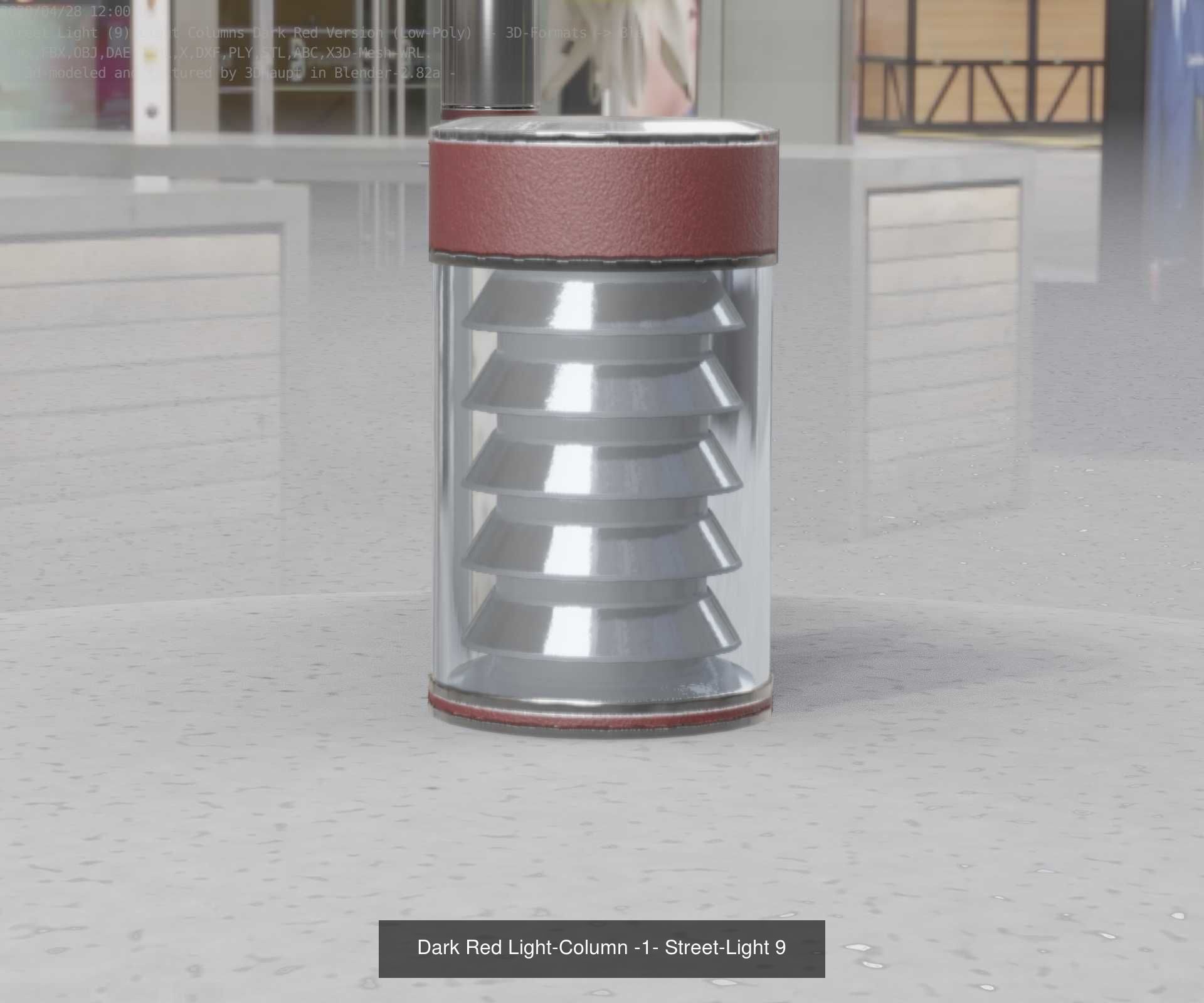 Low-Poly Light Columns Dark Red Version Package 3D Model Collection_15