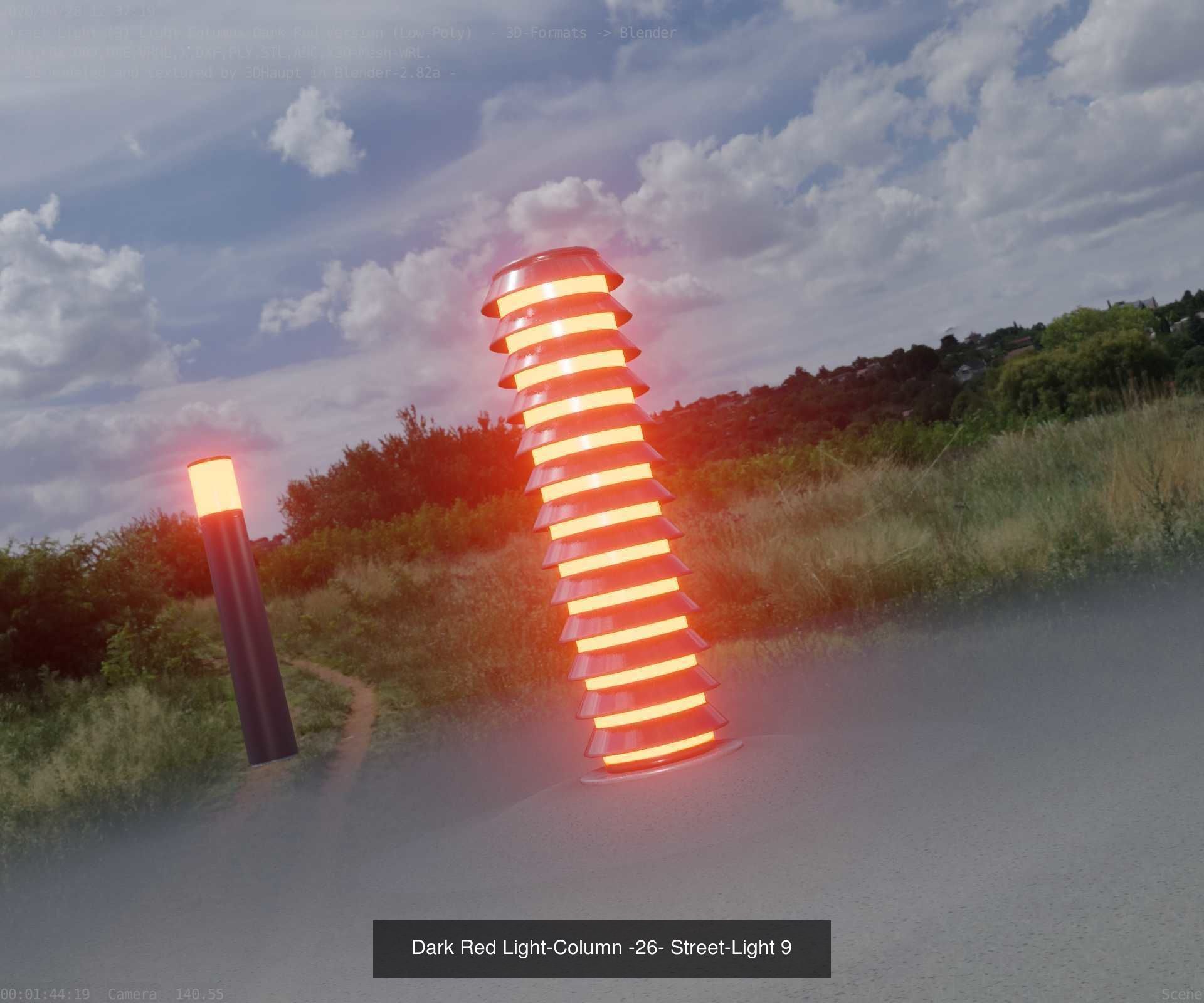 Low-Poly Light Columns Dark Red Version Package 3D Model Collection_22