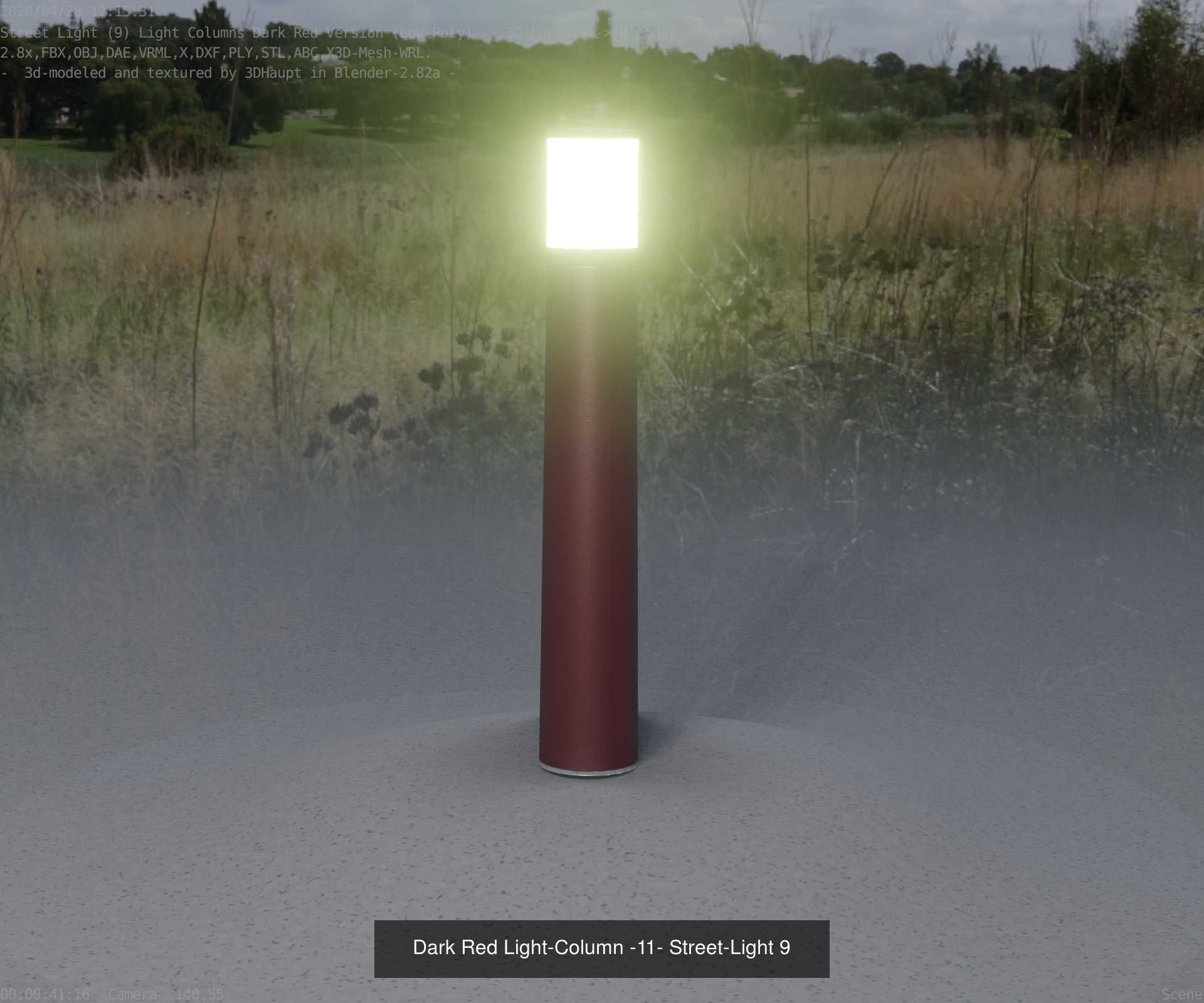 Low-Poly Light Columns Dark Red Version Package 3D Model Collection_6
