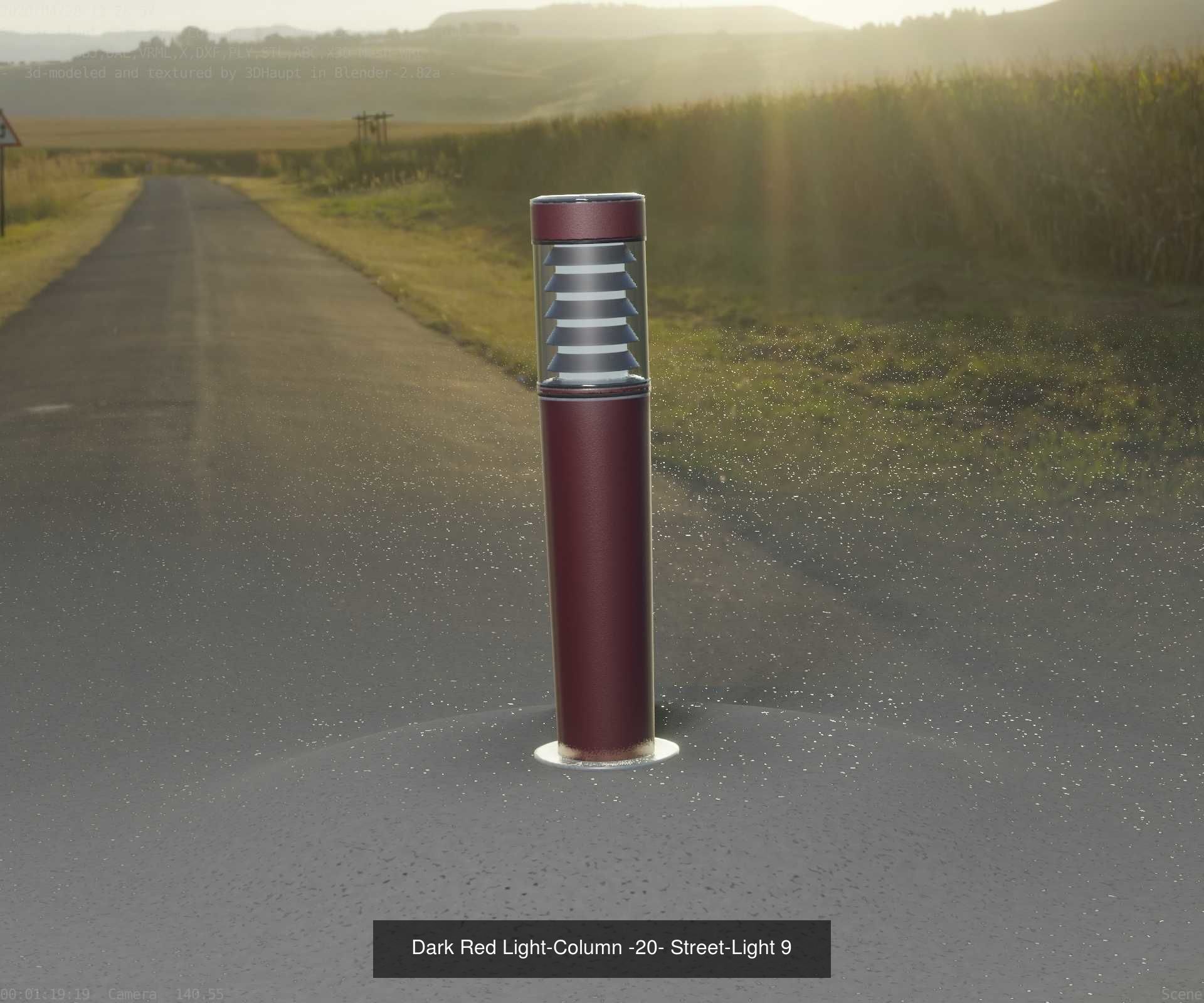 Low-Poly Light Columns Dark Red Version Package 3D Model Collection_16