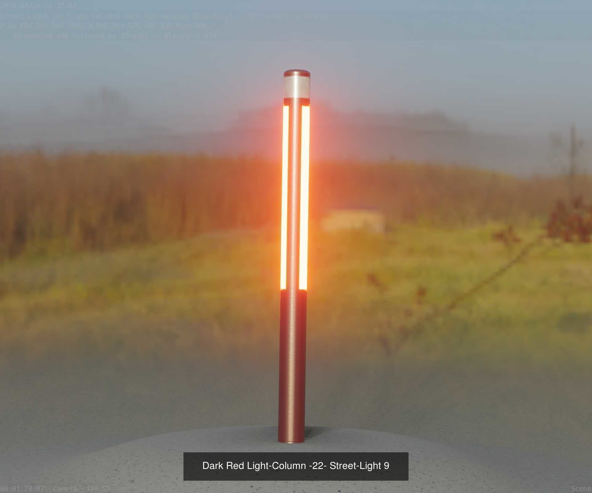 Low-Poly Light Columns Dark Red Version Package 3D Model Collection_18