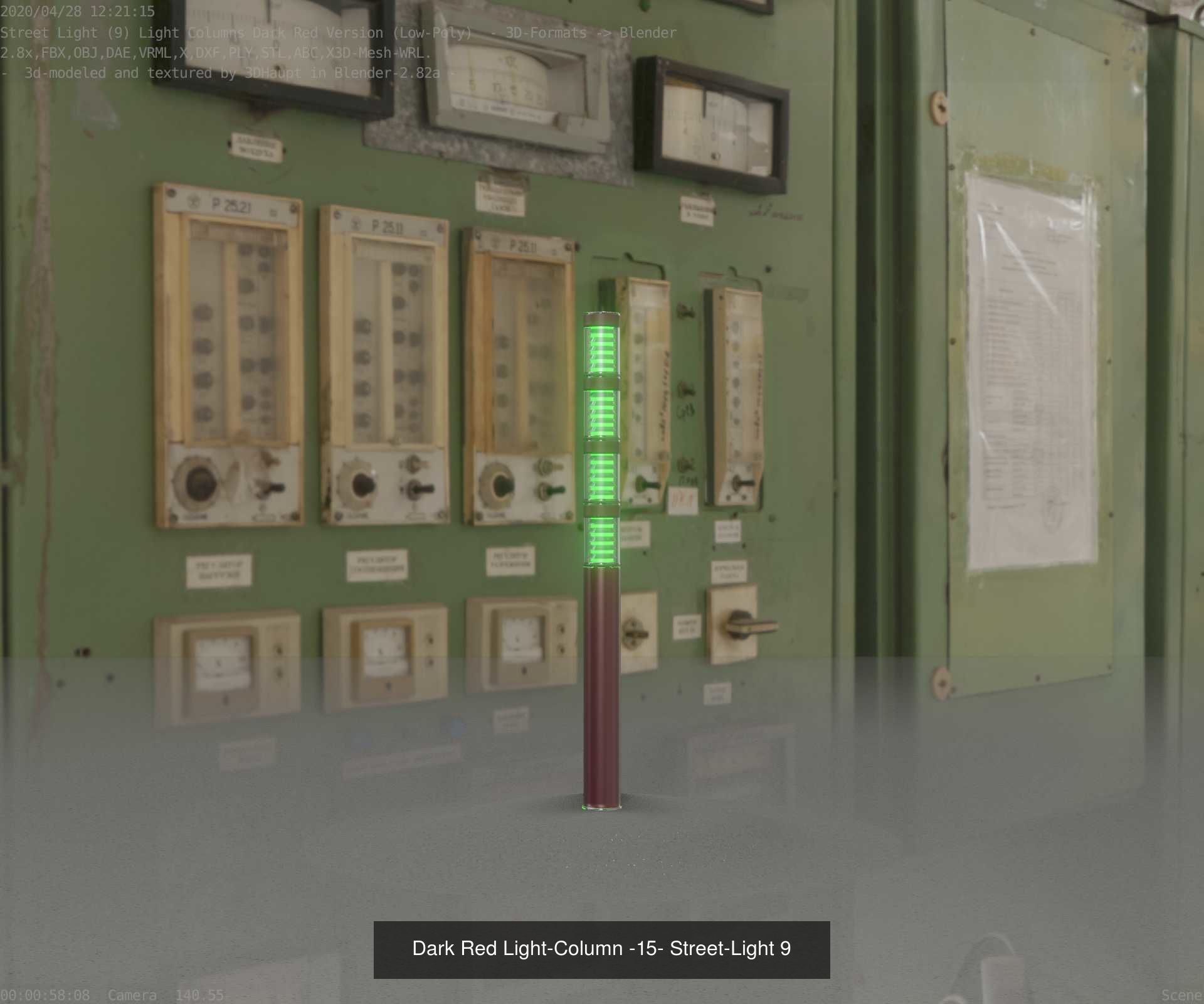 Low-Poly Light Columns Dark Red Version Package 3D Model Collection_10