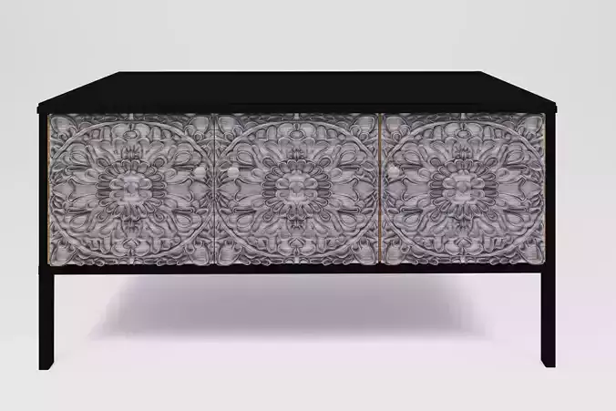 Sideboard in black metal with three black wood doors sculpted Free 3D model