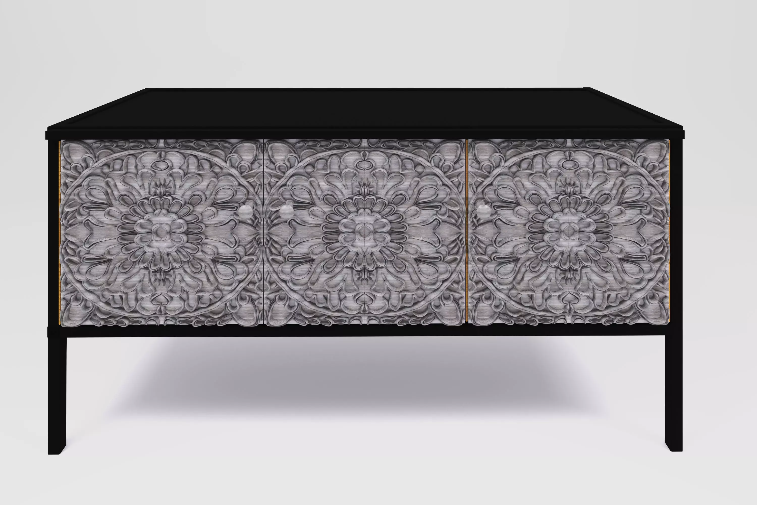 Sideboard in black metal with three black wood doors sculpted Free 3D model