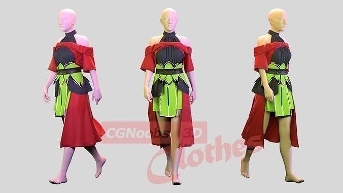 Female Red Cloak - 36 Marvelous Designer and Clo3D 3D model