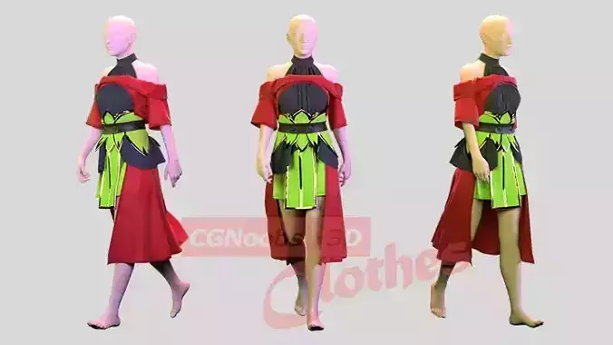 Female Red Cloak - 36 Marvelous Designer and Clo3D 3D model