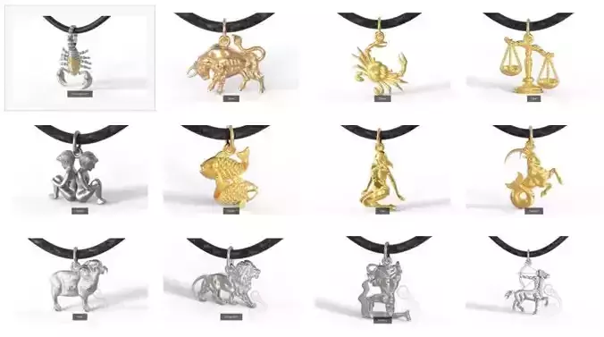 Zodiac pendants 3D Model Collection