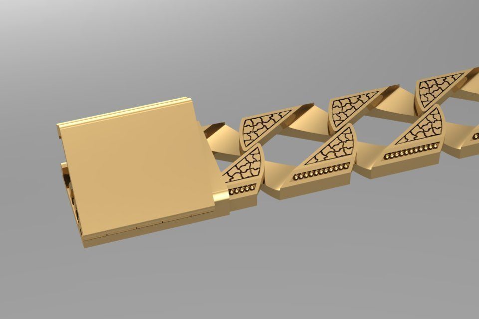 Square chain bracelet and lock STL 3D model_8