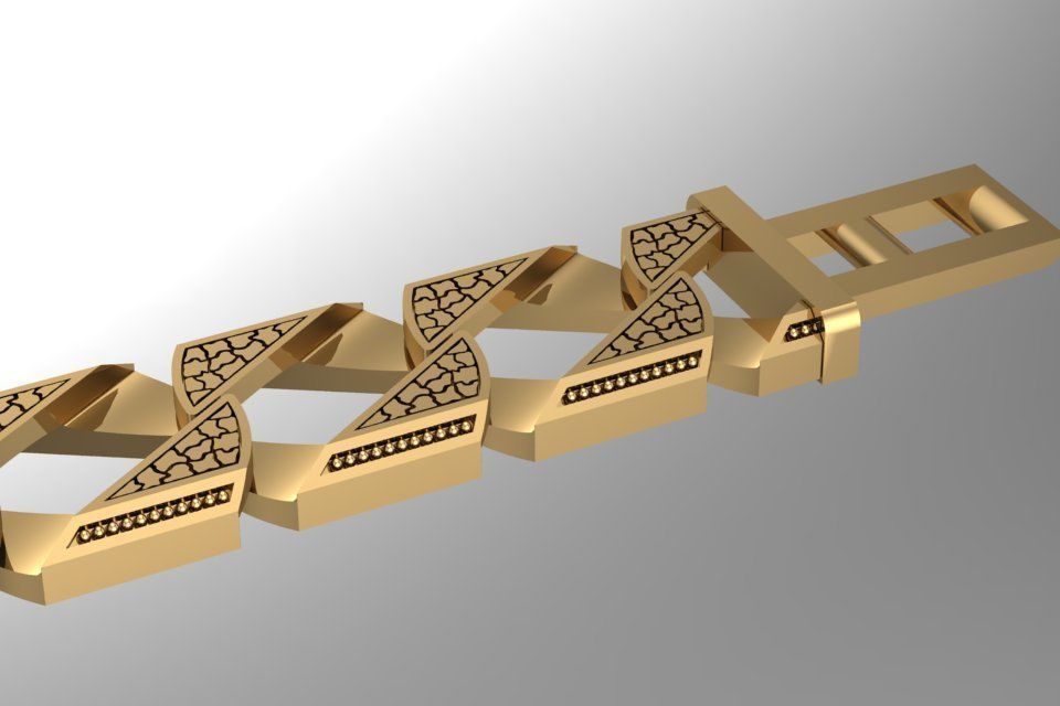 Square chain bracelet and lock STL 3D model_1